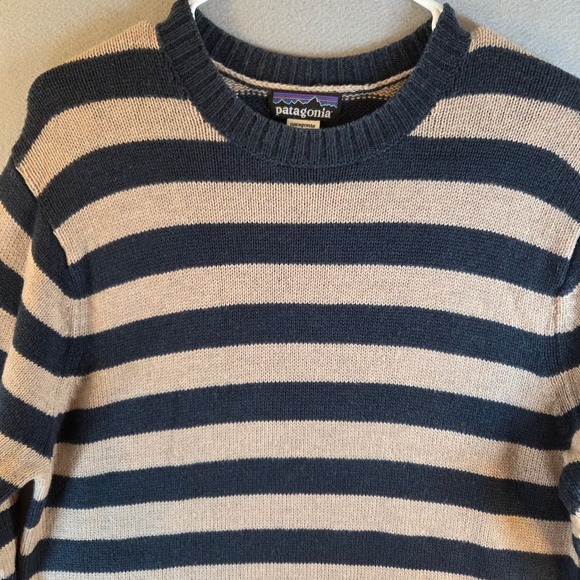 Patagonia Other - Patagonia Mens Lambswool‎ Blend Striped Crew Neck Sweater Navy Tan Med Gorpcore